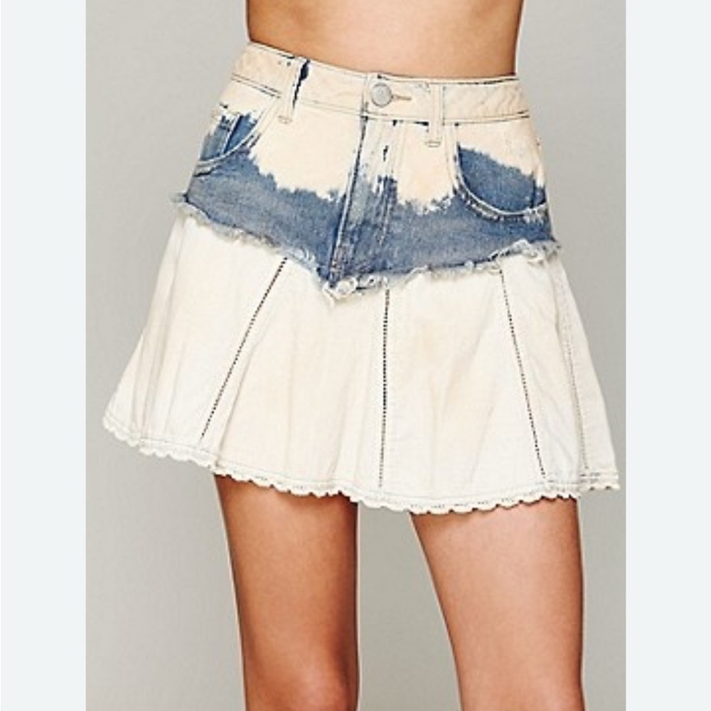 Free People vintage Y2K denim & lace mini skirt / 28 / Excellent condition - Picture 3 of 13